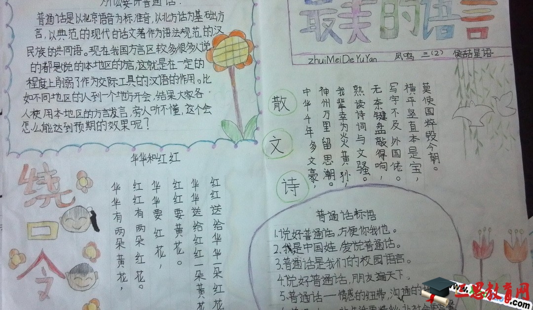 小學普通話手抄報圖片